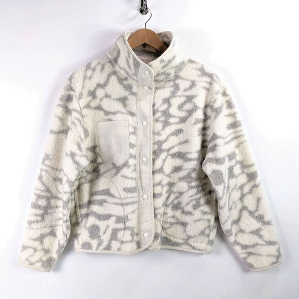 Z by Zella Womens Faux Shearling Print Hybrid Fleece Jacket Ivory Gray Size L